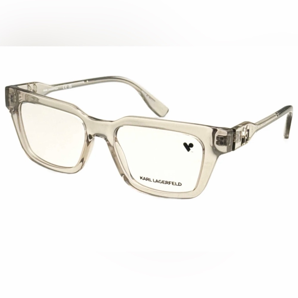 Karl Lagerfeld Clear Champagne Rectangle Eyeglasses Logo Hinge Unisex New